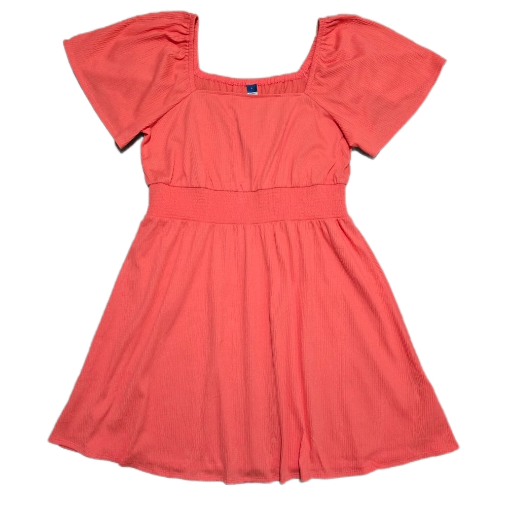 Old Navy Coral Dress Waist Defined Flutter Sleeve Mini Dress Square Neck  Large